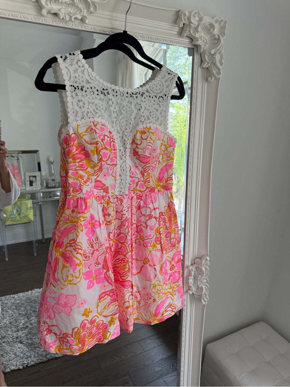 Lilly Pulitzer Pink and Yellow Floral Crochet-Top Casual Dress